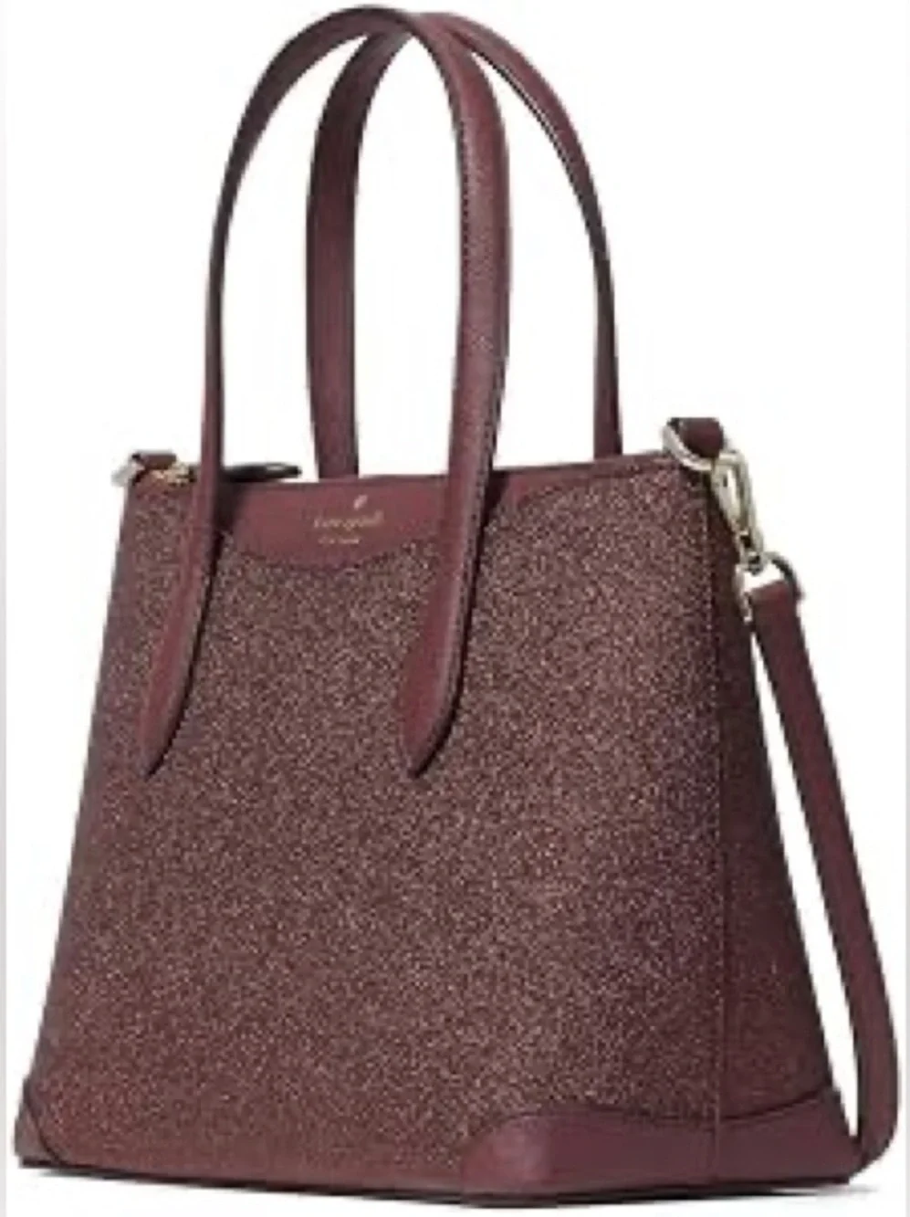 Kate Spade NWT Shimmy glitter deep plum medium satchel crossbody